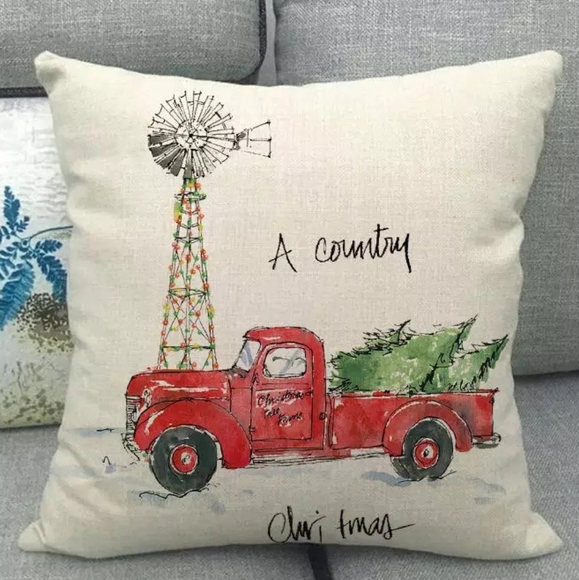 Other - Farm Windmill Christmas Truck Pillow Cover. Christmas Tree
